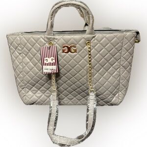 Gilda Paris Large Gray Quilted Tote Bag with Gold Accents NWT
